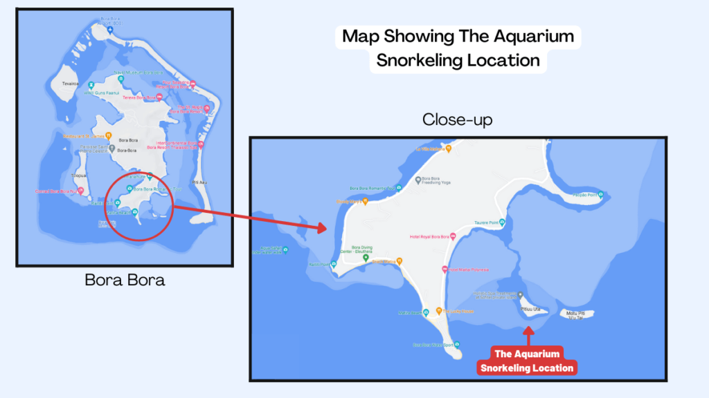 Map showing the location of 'the aquarium' in Bora Bora.