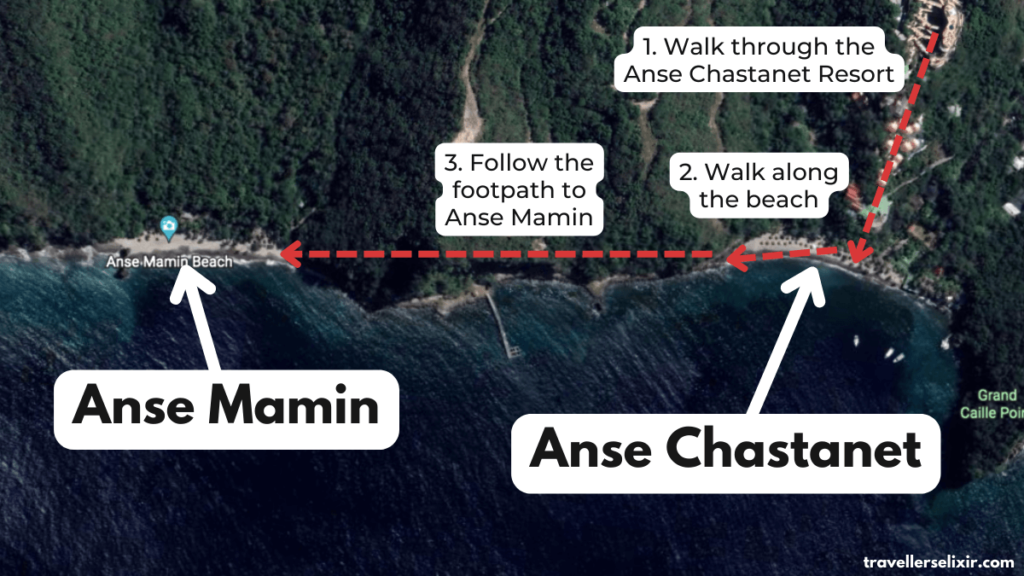 Map showing how to get to Anse Mamin Beach.