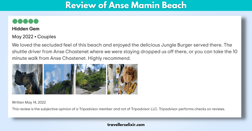 Review of Anse Mamin Beach. Screenshot from Tripadvisor.com.