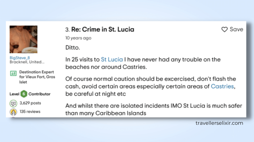 Screenshot of a comment on a forum on Tripadvisor.