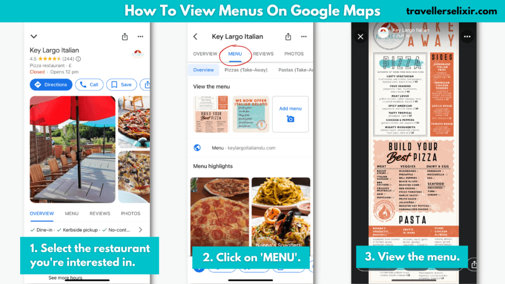 Image showing how to view menus on Google maps.