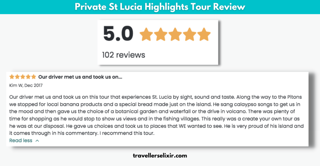 Customer review of the St Lucia Highlights Tour.