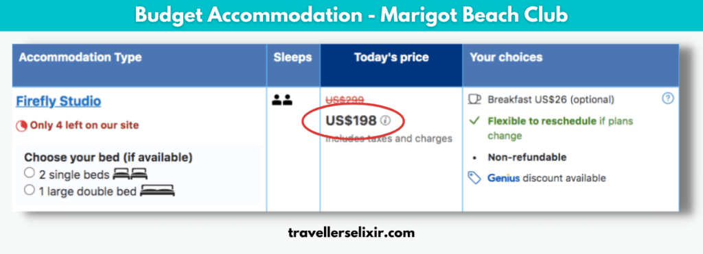 Price example for Marigot Beach Club taken from booking.com.