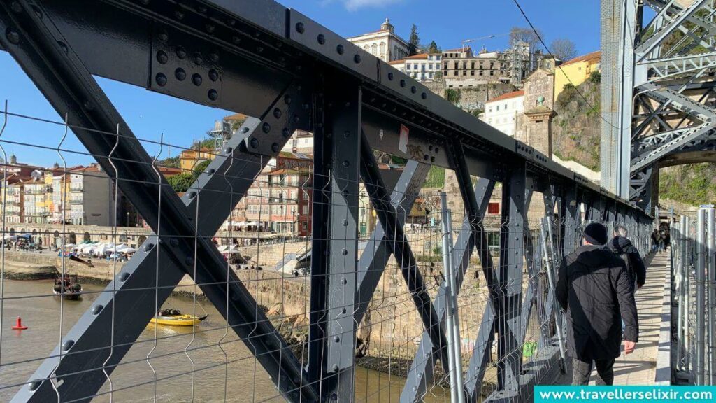 View from the lower level of the Dom Luís I Bridge in Porto.