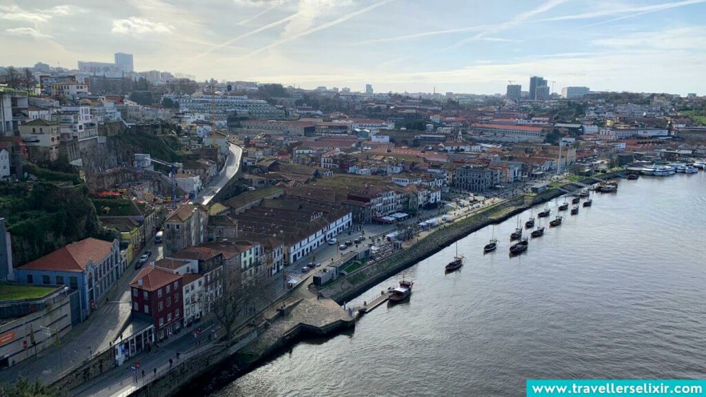 View of Vila Nova de Gaia taken from the upper level of the Dom Luís I Bridge.