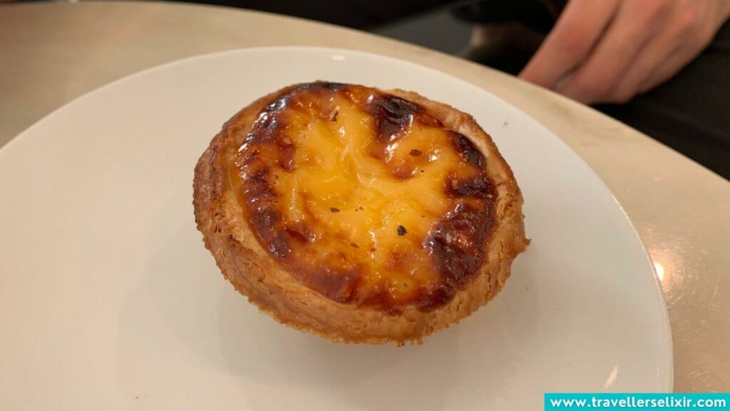 A photo of a pastel de nata I took in a cafe.