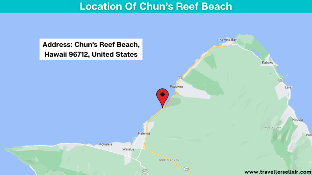 Map showing the location of Chun's Reef Beach.