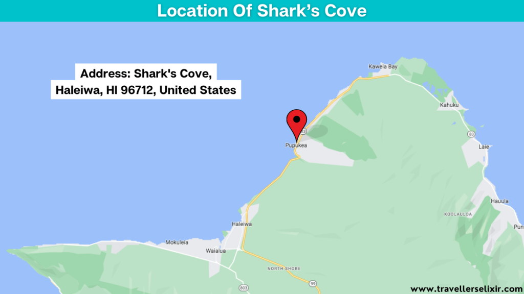 Map showing the location of Shark's Cove.