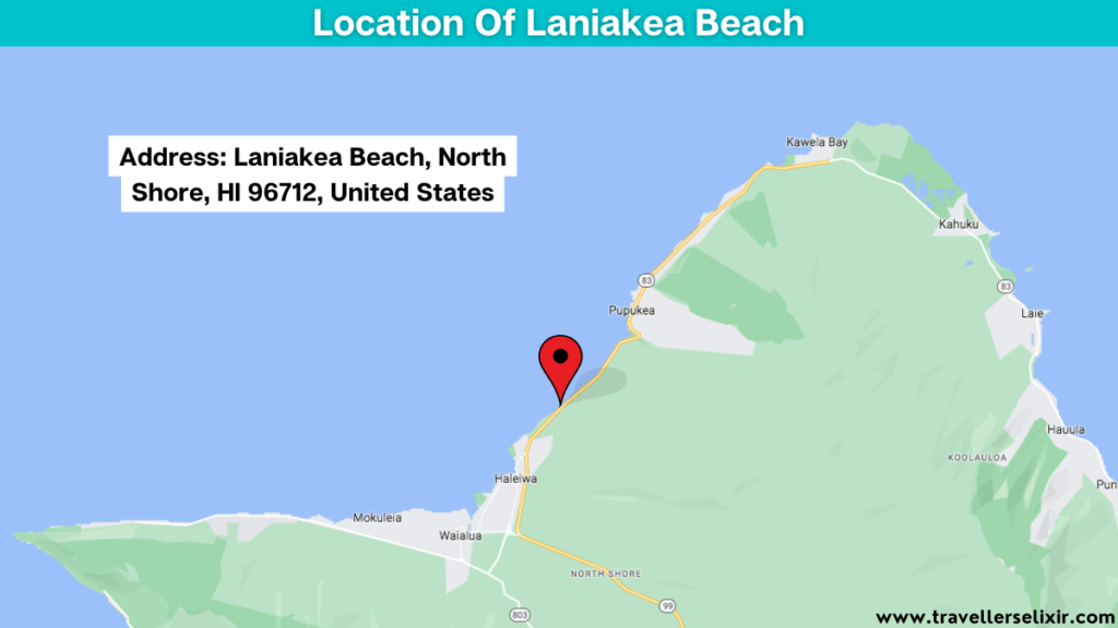 Map showing the location of Laniakea Beach.