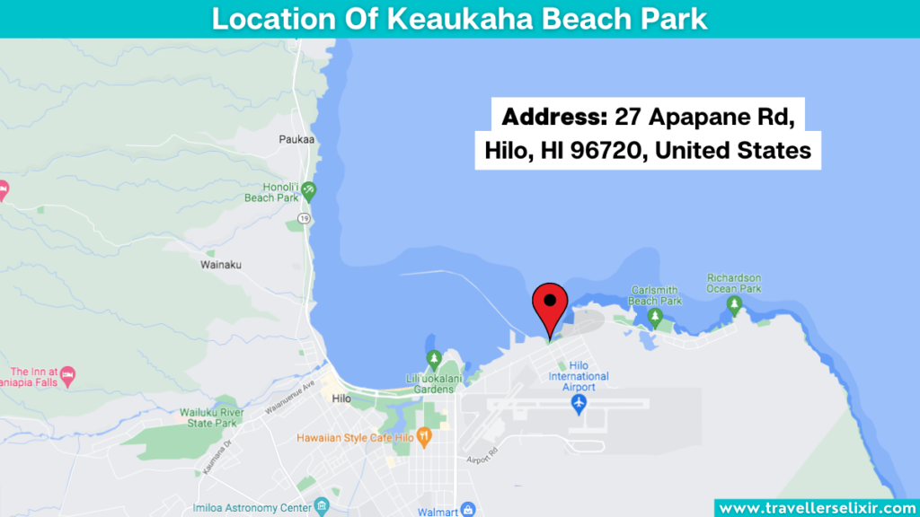 Map showing the location of Keaukaha Beach Park.