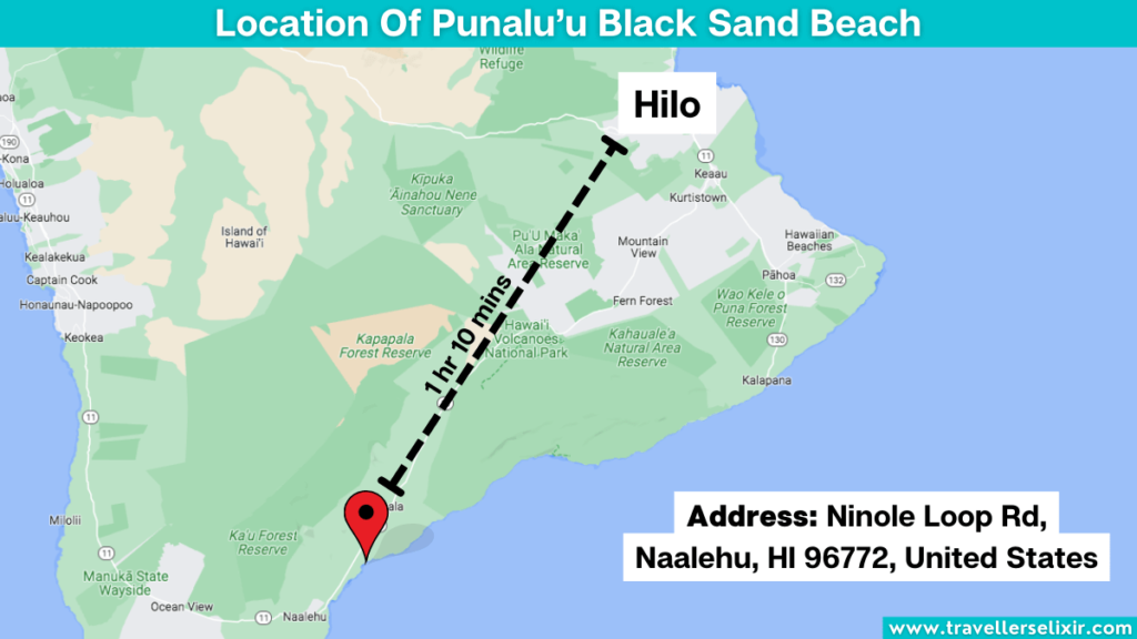 Map showing the location of Punalu'u Black Sand Beach.