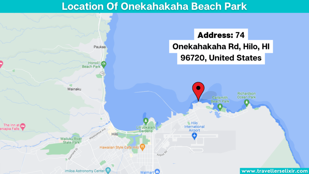 Map showing the location of Onekahakaha Beach Park.