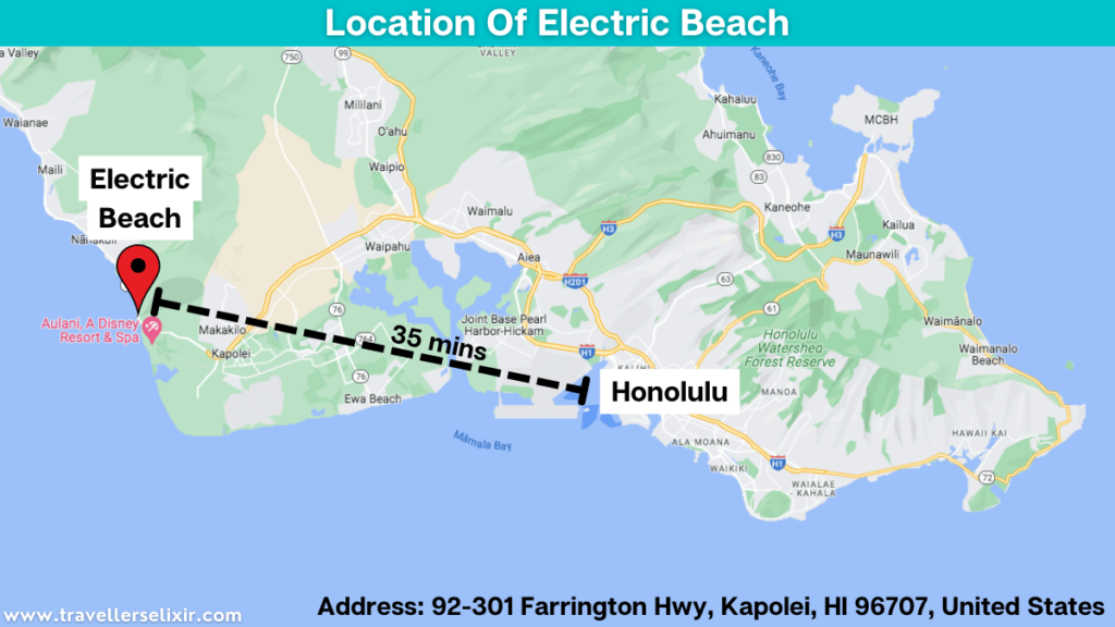 Map showing the location of Electric Beach.