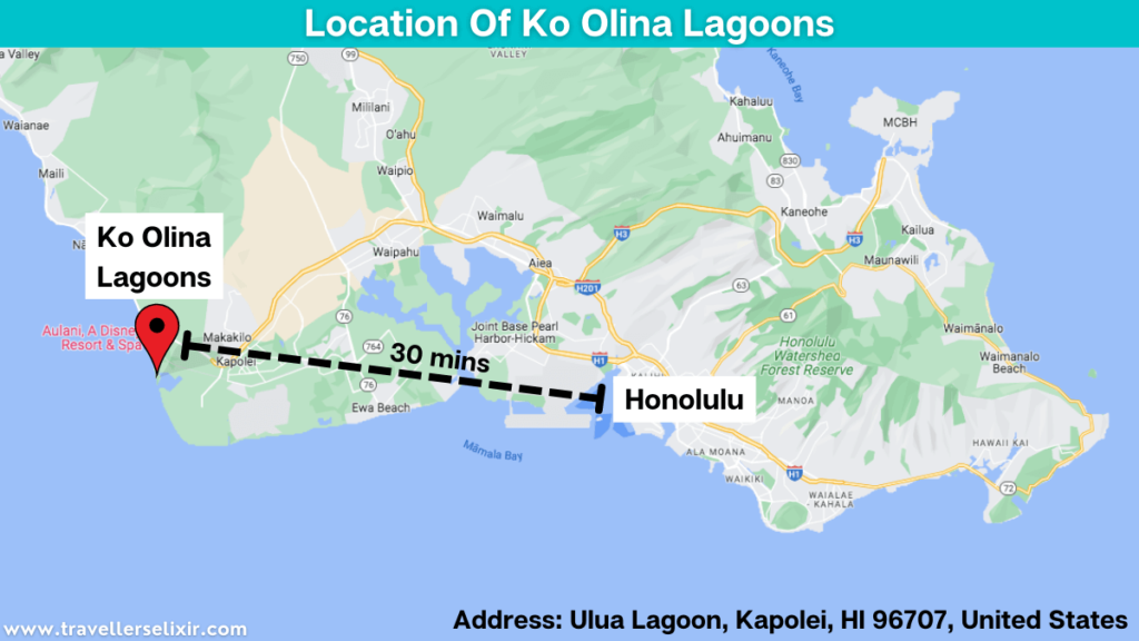 Map showing the location of the Ko Olina Lagoons.