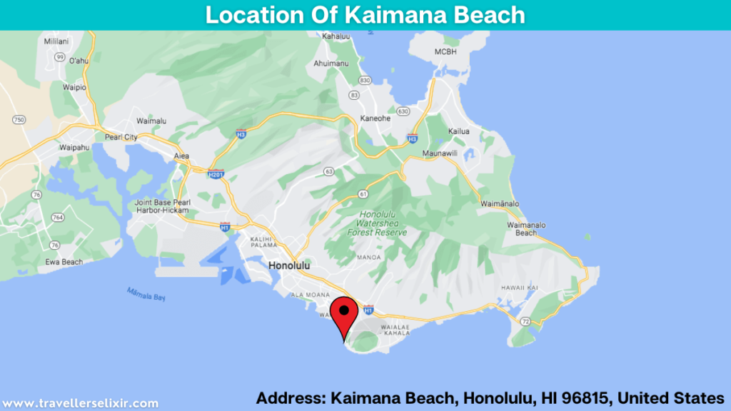 Map showing the location of Kaimana Beach.