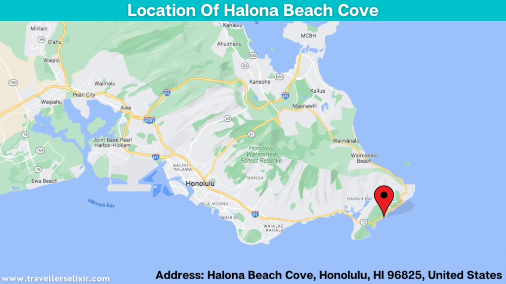 Map showing the location of Halona Beach Cove.