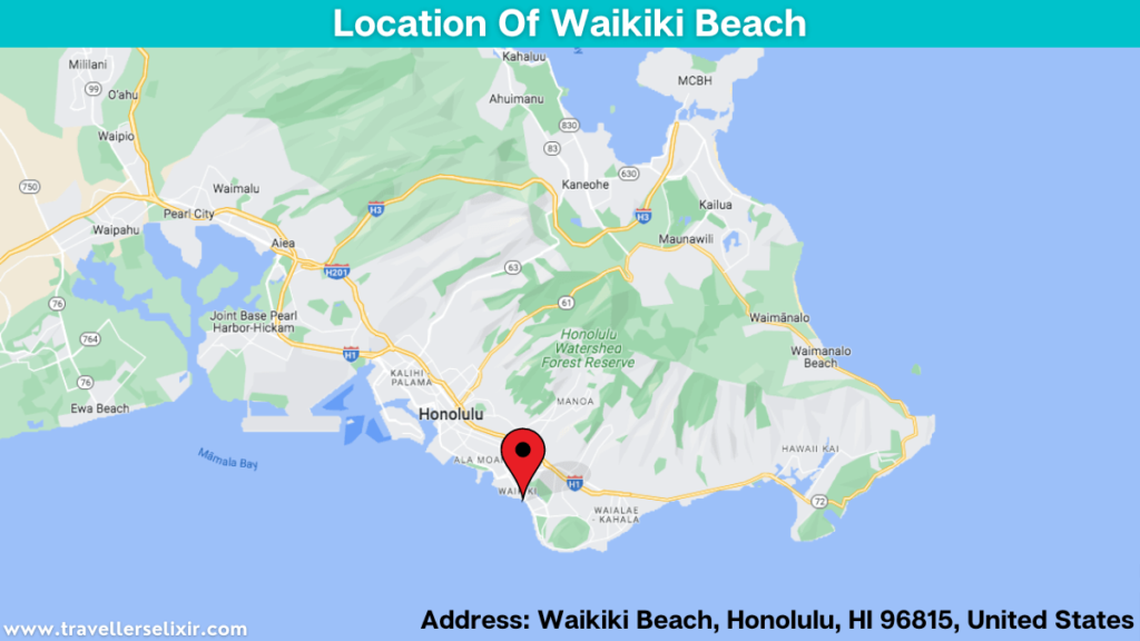 Map showing the location of Waikiki Beach.