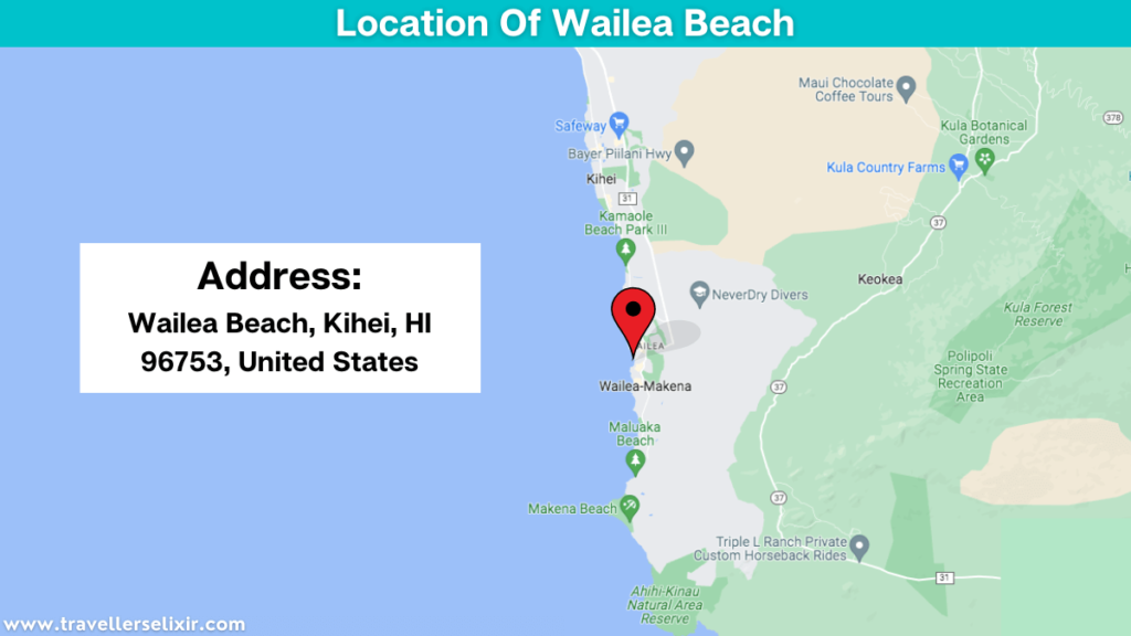 Map showing the location of Wailea Beach.