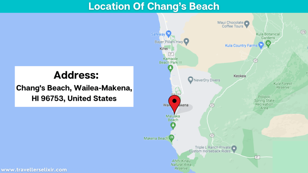 Map showing the location of Chang's Beach.