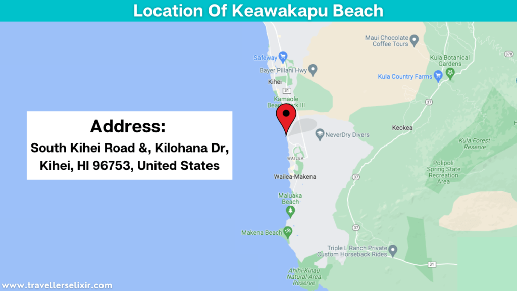 Map showing the location of Keawakapu Beach.
