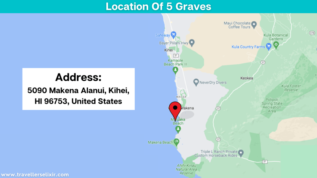 Map showing the location of 5 Graves.