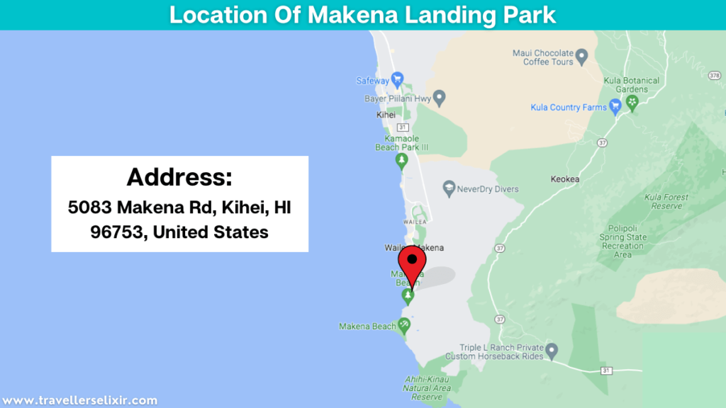 Map showing the location of Makena Landing Park.