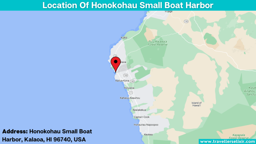 Map showing the location of Honokohau Small Boat Harbor.