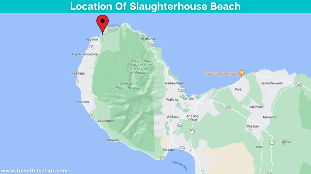 Map showing the location of Slaughterhouse Beach.