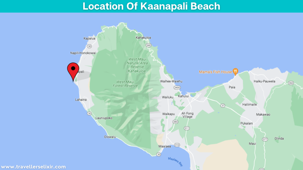 Map showing the location of Kaanapali Beach.