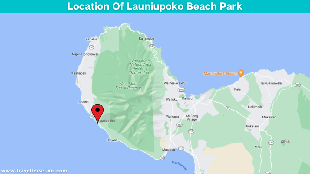 Map showing the location of Launiupoko Beach Park.