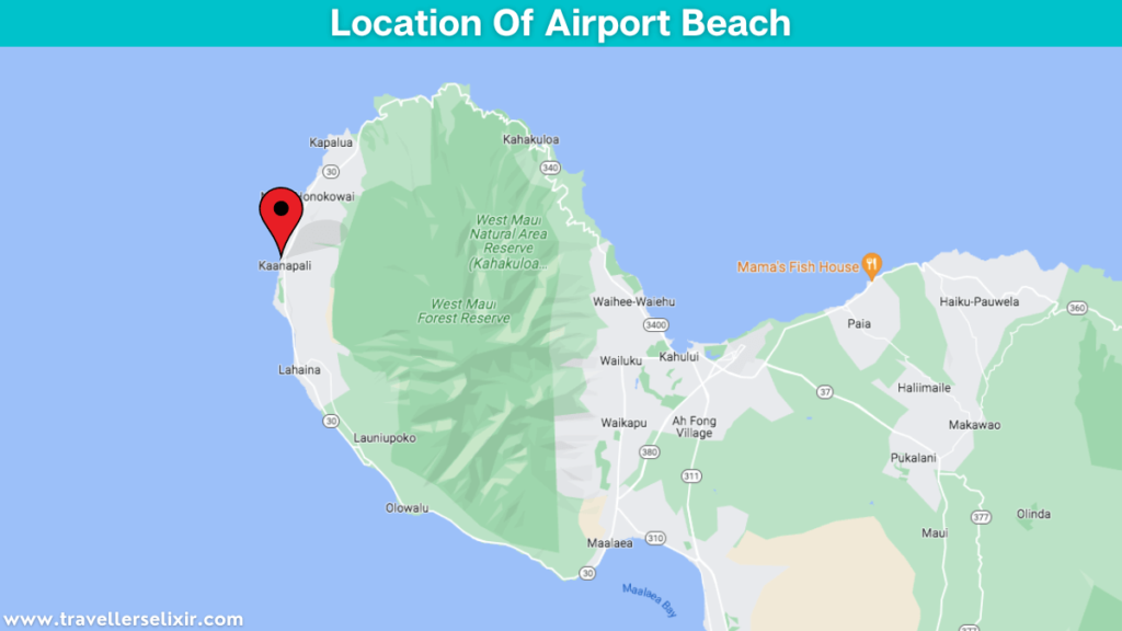 Map showing the location of Airport Beach.