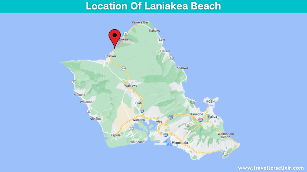 Map showing the location of Laniakea Beach.