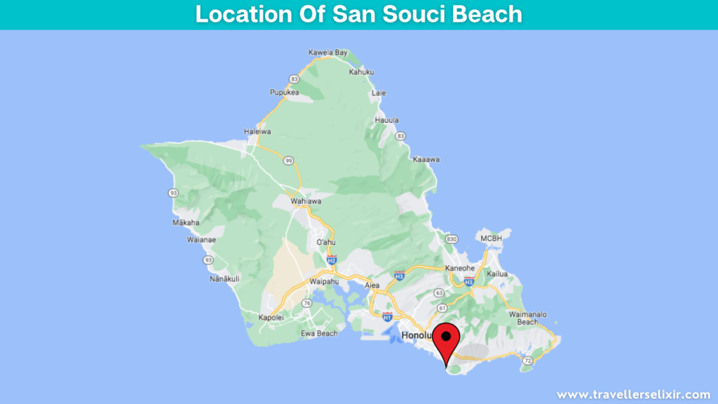 Map showing the location on San Souci Beach.
