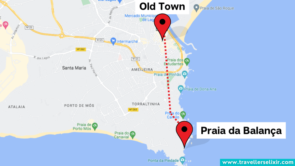 Map showing the location of Praia da Balança in Lagos.