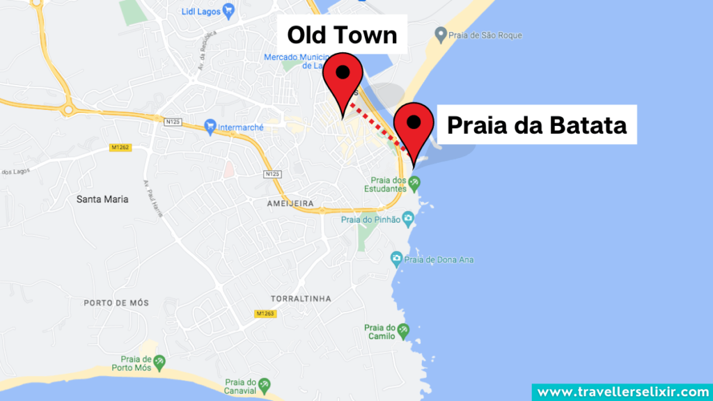 Map showing the location of Praia da Batata in Lagos.