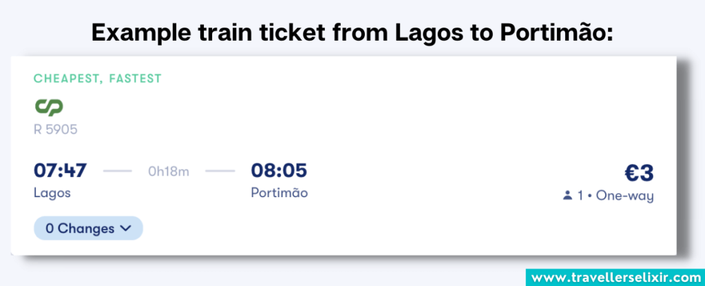 Example train ticket from Lagos to Portimão.