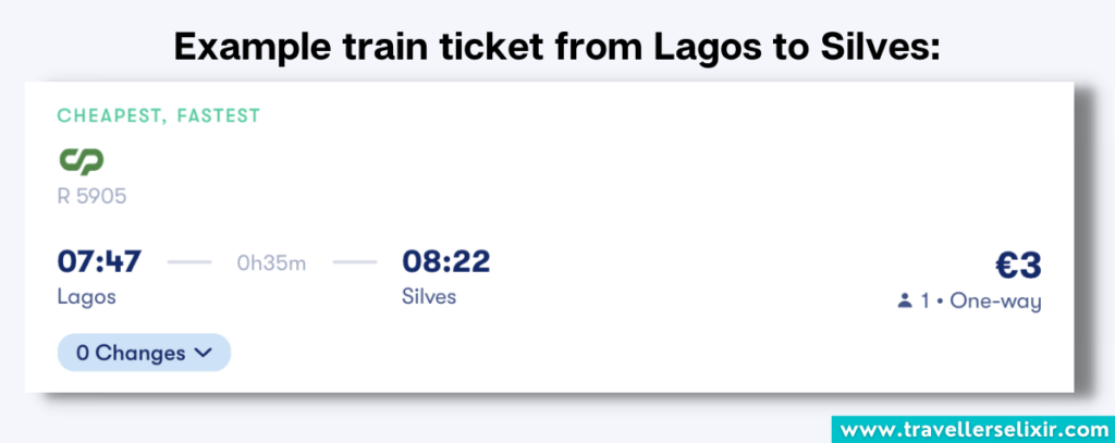 Example train ticket from Lagos to Silves.