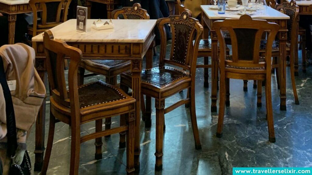 The tables and chairs in Majestic Cafe, Porto.