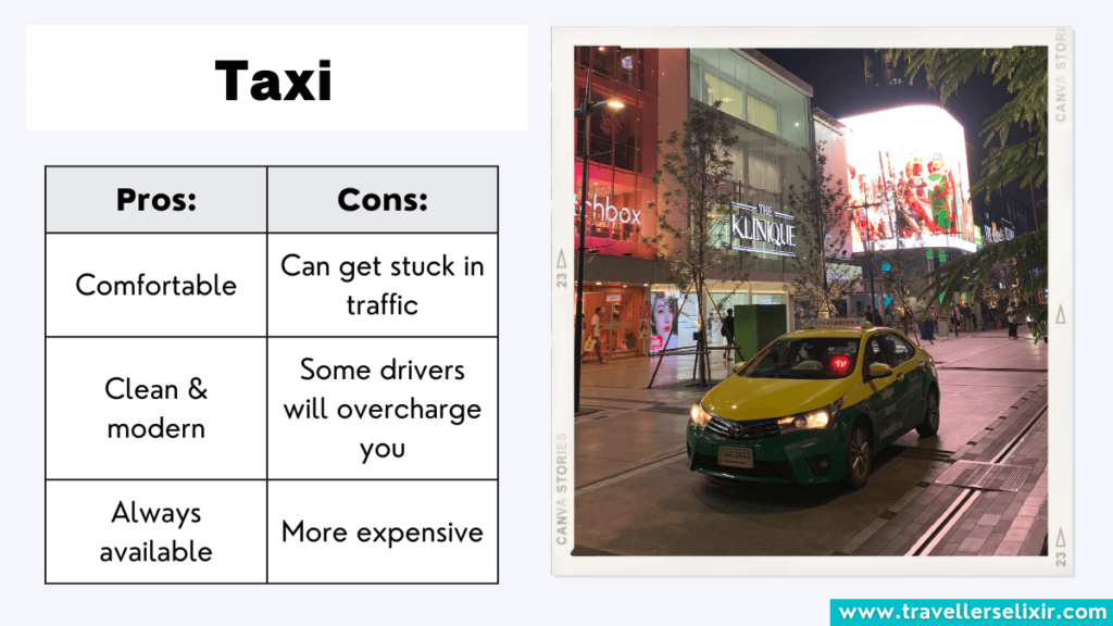 Pros and cons of taxis in Bangkok.