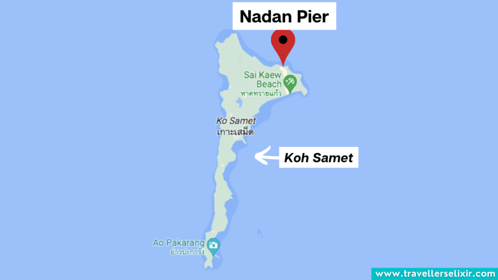 Map showing the location of Nadan Pier in Koh Samet.