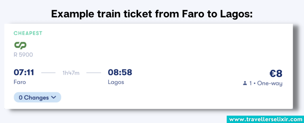 Example train tickets from Faro to Lagos.