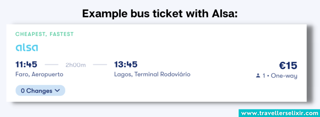 Example bus ticket with Alsa from Faro Airport to Lagos.