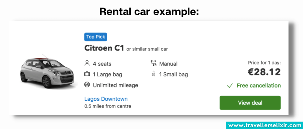 Rental car example price.