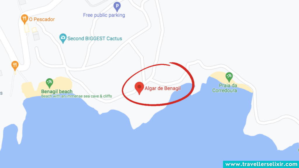 Screenshot from Google Maps showing 'Algar de Benagil'.