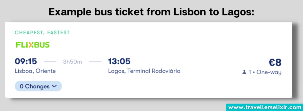 Example bus ticket from Lisbon to Lagos.