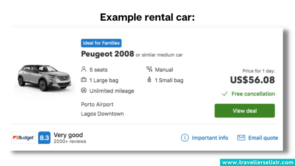 Example rental car in Portugal taken from rentalcars.com.