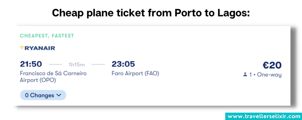 Example cheap plane ticket from Porto to Faro.