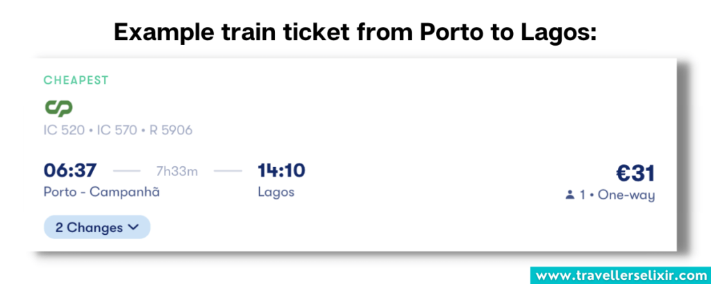 Example train ticket from Porto to Lagos.