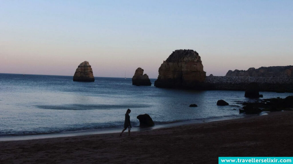Sunset from the beach in Lagos, Portugal.