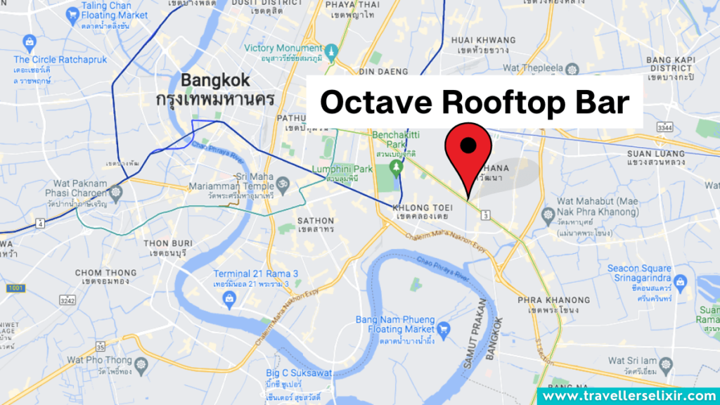 Map of Bangkok showing the location of Octave Rooftop Lounge & Bar.
